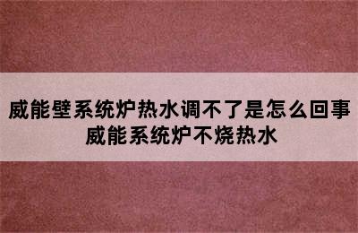 威能壁系统炉热水调不了是怎么回事 威能系统炉不烧热水